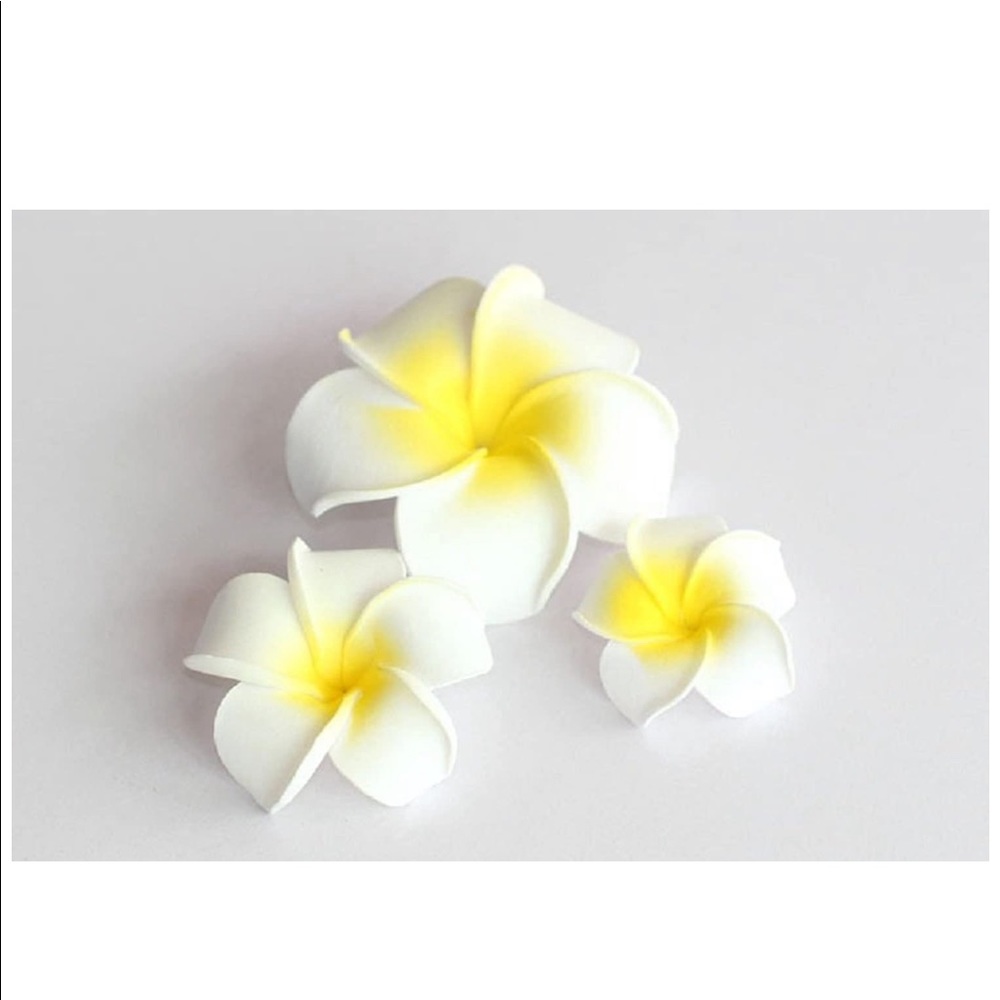3Pc Hawaiian White Plumeria Flower Foam Hair Clips